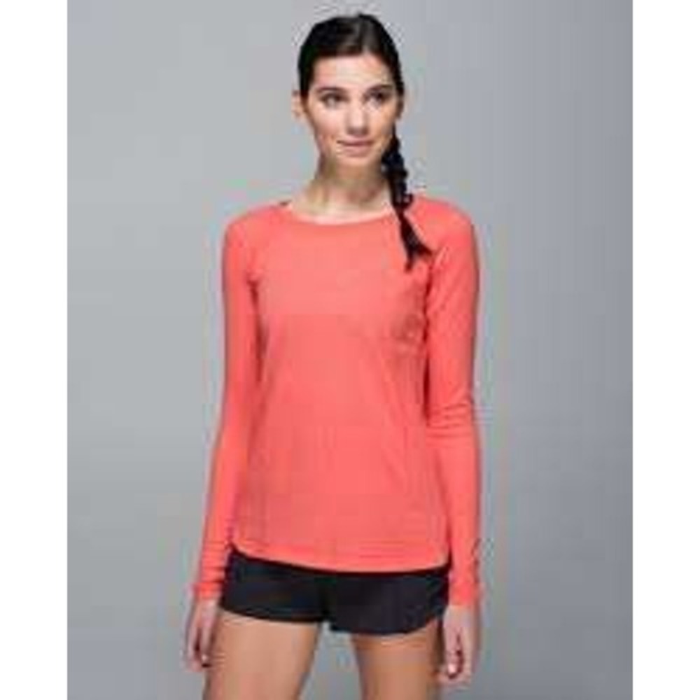 Lululemon Turn It Up Long Sleeve Top Floral Trim Orange Grey Stripe - Size 10